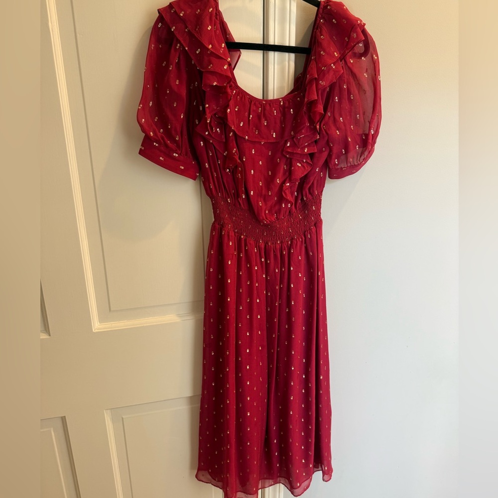ba&sh Red Long Sleeve Ruffle Dress